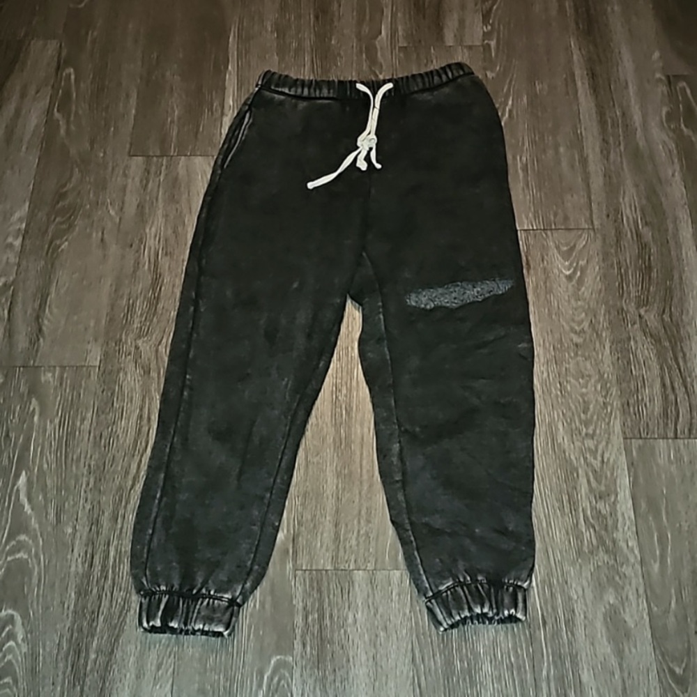 Womens Zenana Jogger Sweats Mineral Wash Black Oversized Size Large